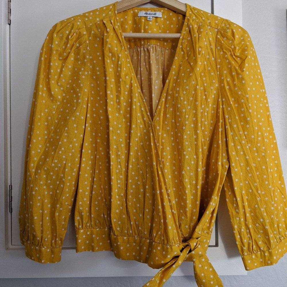Madewell Cotton Yellow Wrap Top in Star Scatter